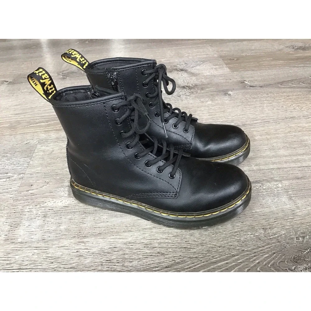 Doc Martens Zavala J Leather Combat Boots Black Kids Size 3 Youth Boot Dr.